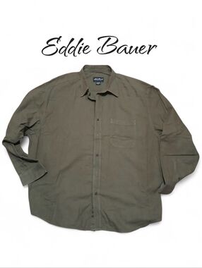 Eddie Bauer Men's Size 2XL Olive Green Casual Button-Down Shirt